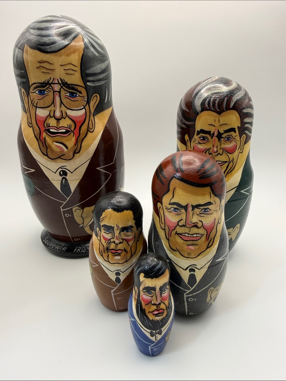 Vintage Caricature-Style USA Presidents 5Pc Wood Russian Nesting Dolls Matryoshk